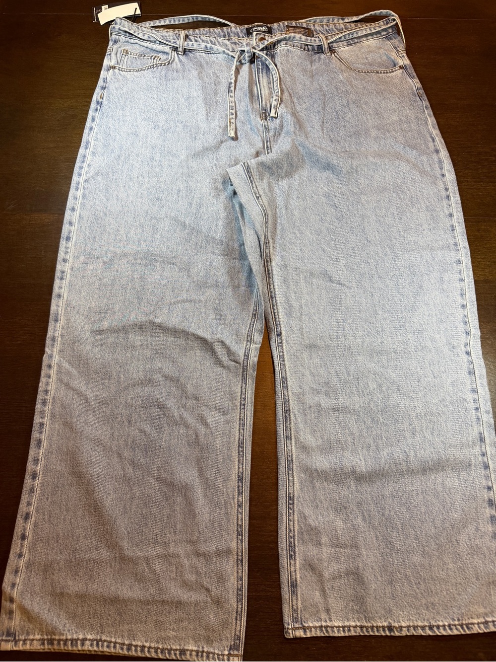NWT Buffalo David Bitton Wide Leg Jeans 20 Light Wash Belted Denim